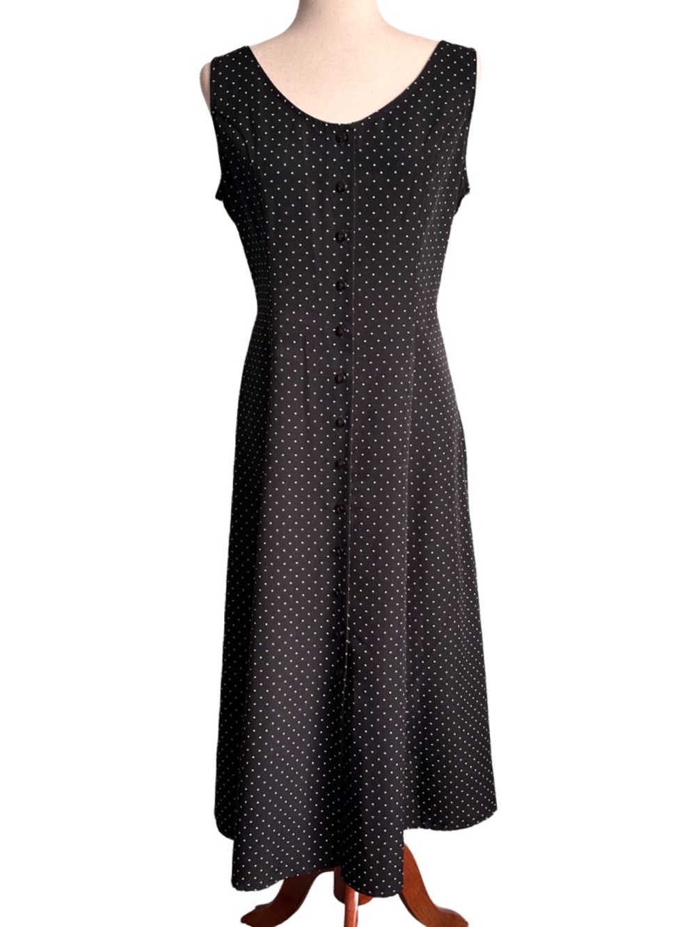 Vintage 90's Darian Black White Polka Dot Midi Dress Size 10 EUC‎ Cottagecore